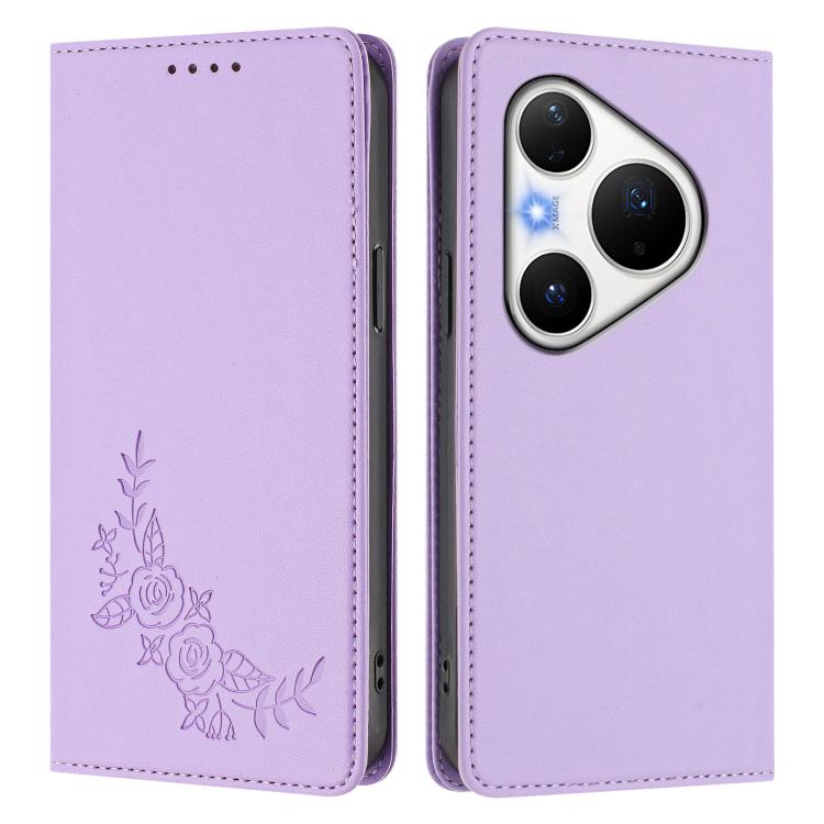 For Huawei Pura 80 Pro / Pura 80 Pro+ 5G Peony Embossed Magnetic RFID Vegan Leather Phone Case