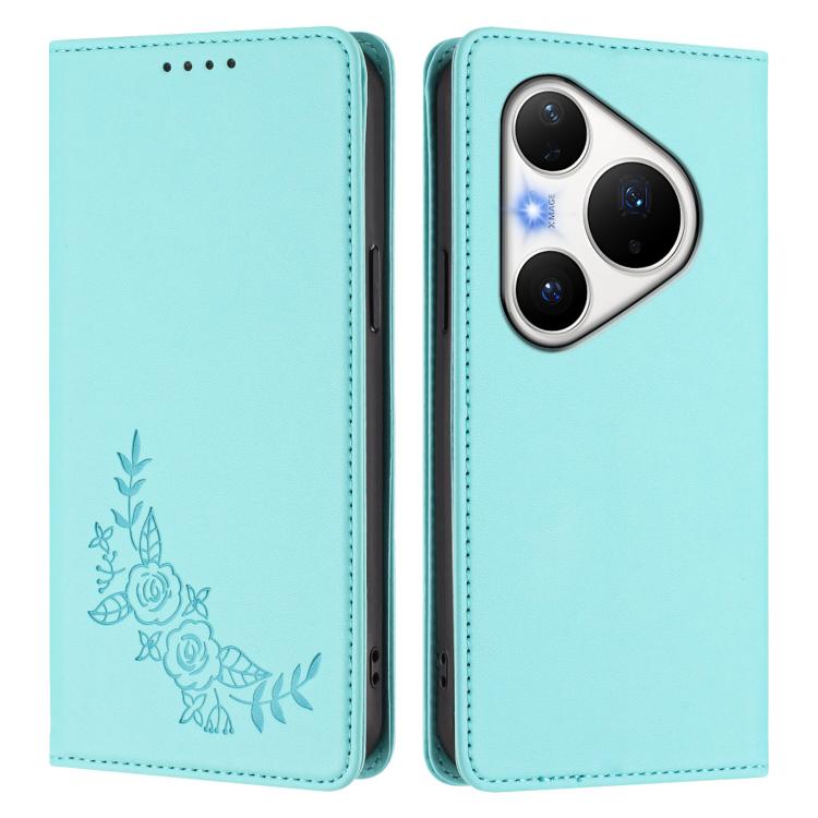 For Huawei Pura 80 Pro / Pura 80 Pro+ 5G Peony Embossed Magnetic RFID Vegan Leather Phone Case
