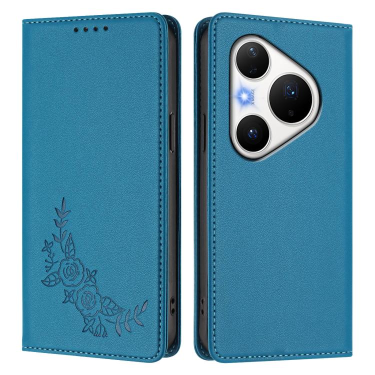 For Huawei Pura 80 Pro / Pura 80 Pro+ 5G Peony Embossed Magnetic RFID Vegan Leather Phone Case