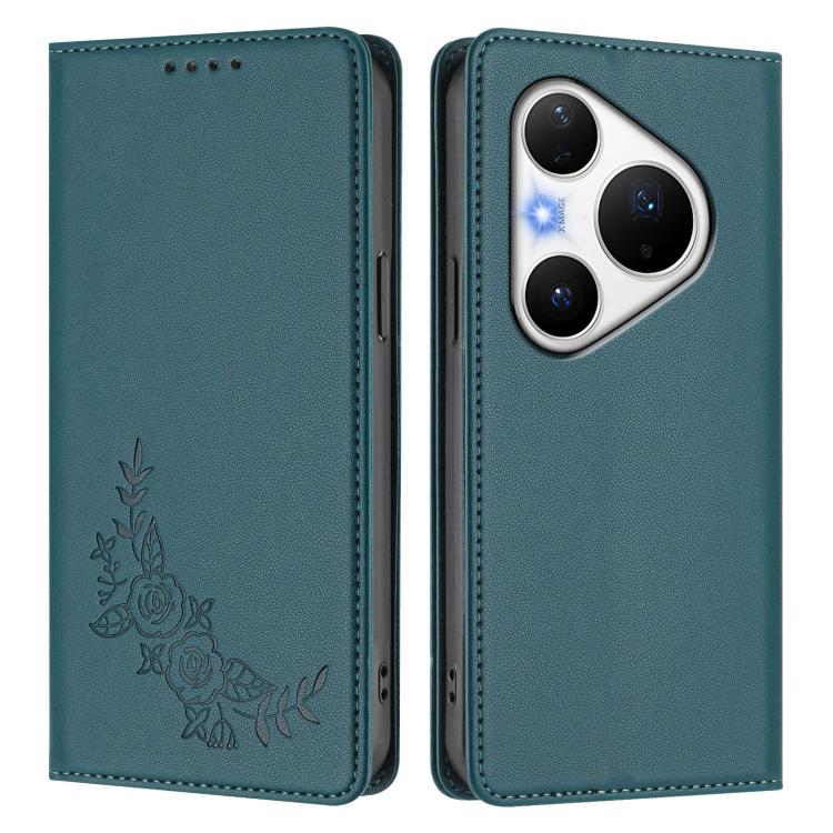 For Huawei Pura 80 Pro / Pura 80 Pro+ 5G Peony Embossed Magnetic RFID Vegan Leather Phone Case