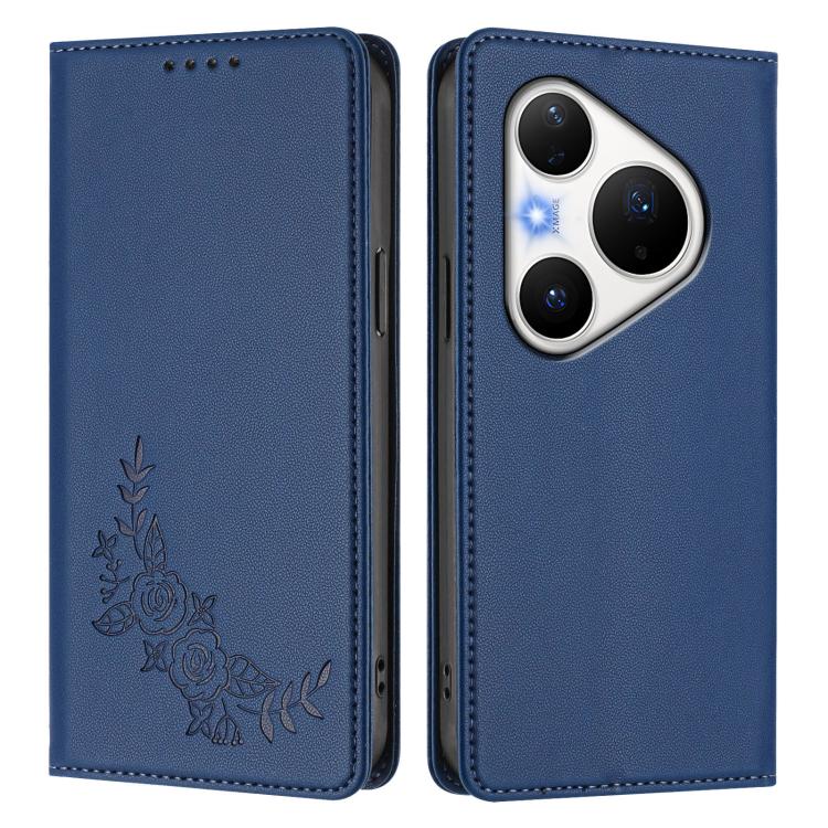 For Huawei Pura 80 Pro / Pura 80 Pro+ 5G Peony Embossed Magnetic RFID Vegan Leather Phone Case