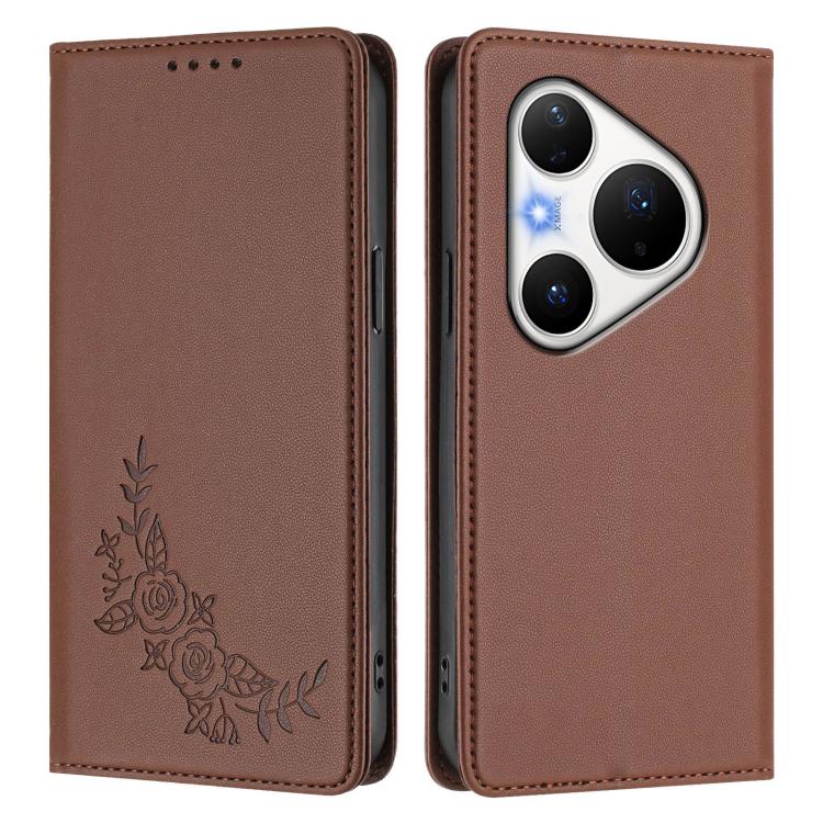 For Huawei Pura 80 Pro / Pura 80 Pro+ 5G Peony Embossed Magnetic RFID Vegan Leather Phone Case