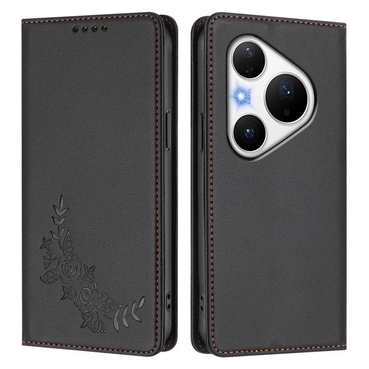 For Huawei Pura 80 Pro / Pura 80 Pro+ 5G Peony Embossed Magnetic RFID Vegan Leather Phone Case