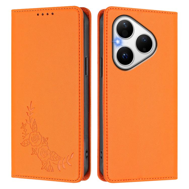 For Huawei Pura 80 5G Peony Embossed Magnetic RFID Vegan Leather Phone Case