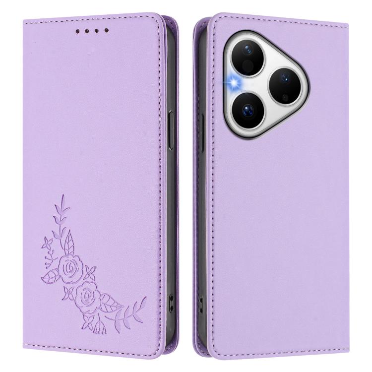 For Huawei Pura 80 5G Peony Embossed Magnetic RFID Vegan Leather Phone Case