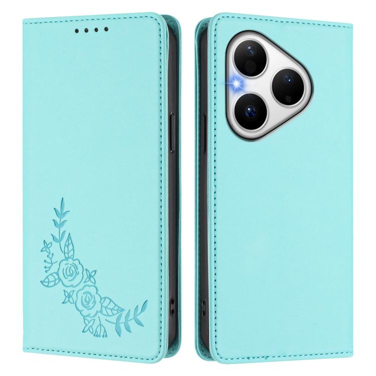 For Huawei Pura 80 5G Peony Embossed Magnetic RFID Vegan Leather Phone Case