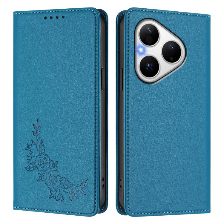 For Huawei Pura 80 5G Peony Embossed Magnetic RFID Vegan Leather Phone Case