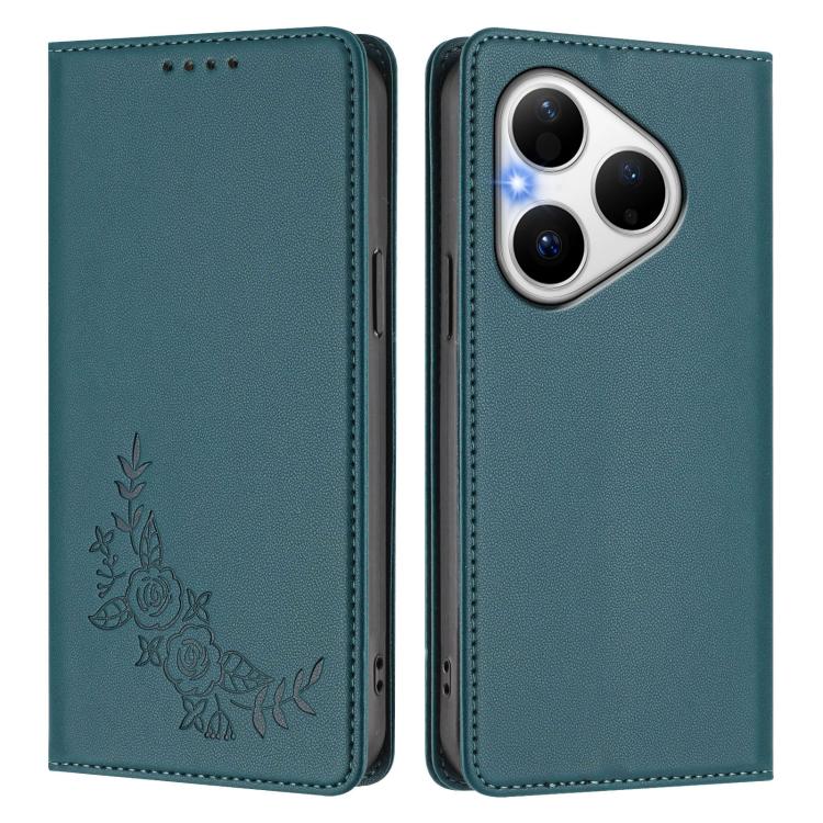 For Huawei Pura 80 5G Peony Embossed Magnetic RFID Vegan Leather Phone Case