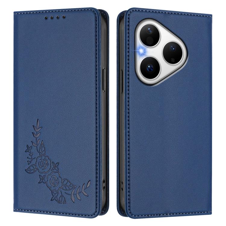 For Huawei Pura 80 5G Peony Embossed Magnetic RFID Vegan Leather Phone Case