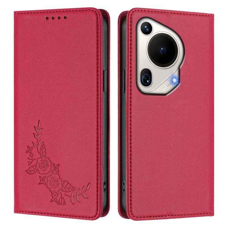 For Huawei Pura 70 Ultra Peony Embossed Magnetic RFID Vegan Leather Phone Case