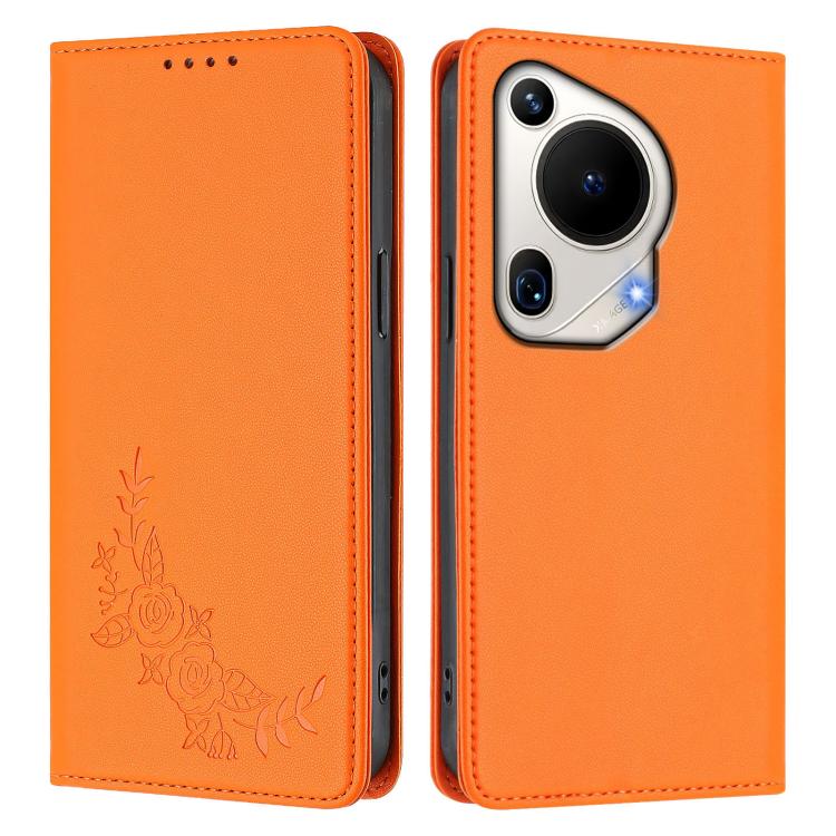 For Huawei Pura 70 Ultra Peony Embossed Magnetic RFID Vegan Leather Phone Case