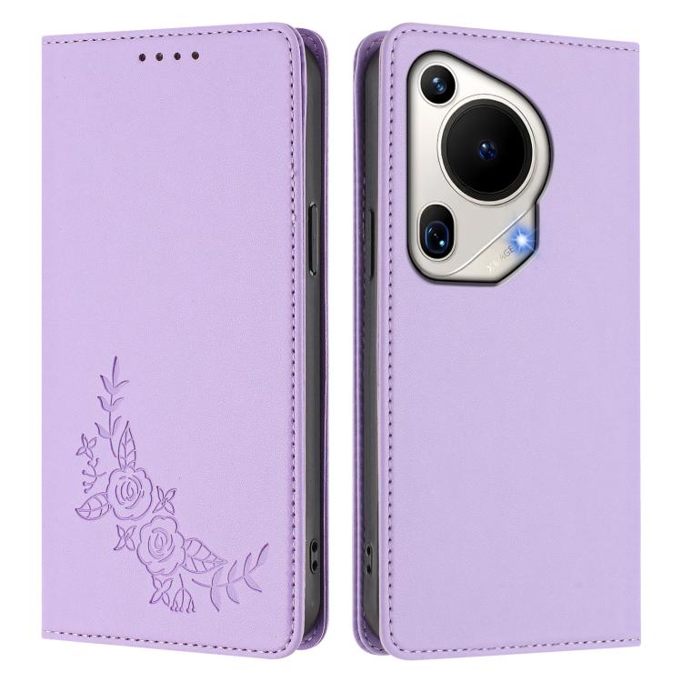 For Huawei Pura 70 Ultra Peony Embossed Magnetic RFID Vegan Leather Phone Case