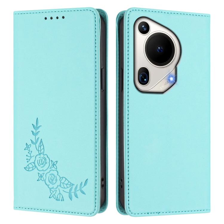 For Huawei Pura 70 Ultra Peony Embossed Magnetic RFID Vegan Leather Phone Case