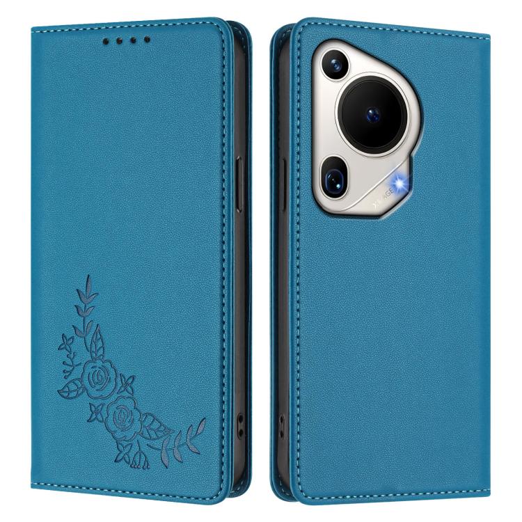 For Huawei Pura 70 Ultra Peony Embossed Magnetic RFID Vegan Leather Phone Case