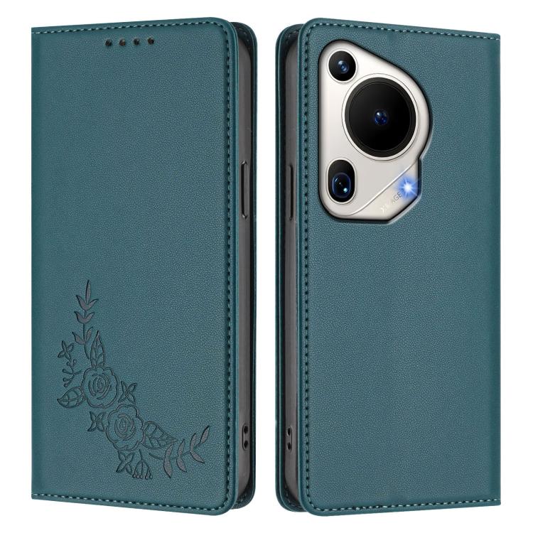 For Huawei Pura 70 Ultra Peony Embossed Magnetic RFID Vegan Leather Phone Case