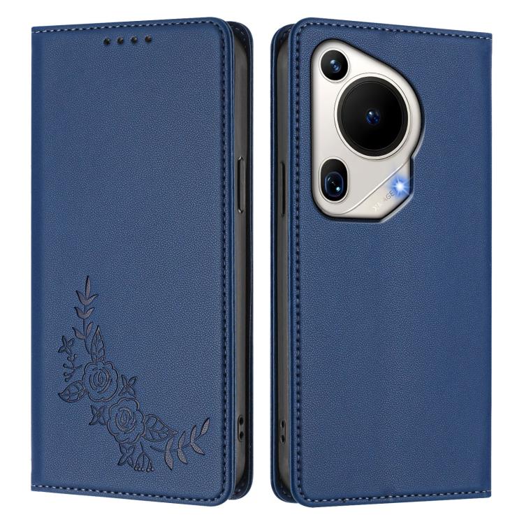 For Huawei Pura 70 Ultra Peony Embossed Magnetic RFID Vegan Leather Phone Case