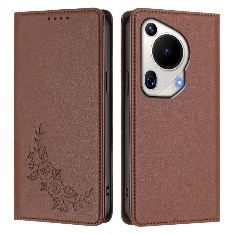 For Huawei Pura 70 Ultra Peony Embossed Magnetic RFID Vegan Leather Phone Case