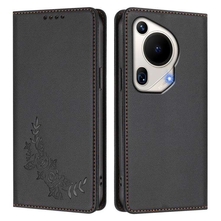 For Huawei Pura 70 Ultra Peony Embossed Magnetic RFID Vegan Leather Phone Case
