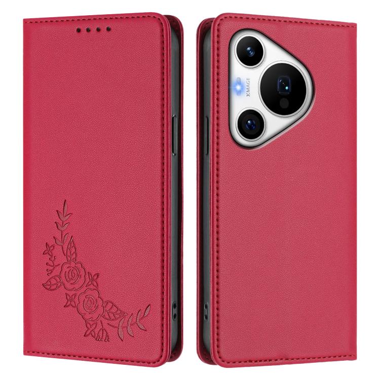 For Huawei Pura 70 Pro / Pura 70 Pro+ Peony Embossed Magnetic RFID Vegan Leather Phone Case