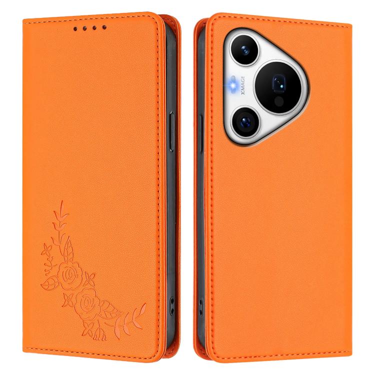 For Huawei Pura 70 Pro / Pura 70 Pro+ Peony Embossed Magnetic RFID Vegan Leather Phone Case