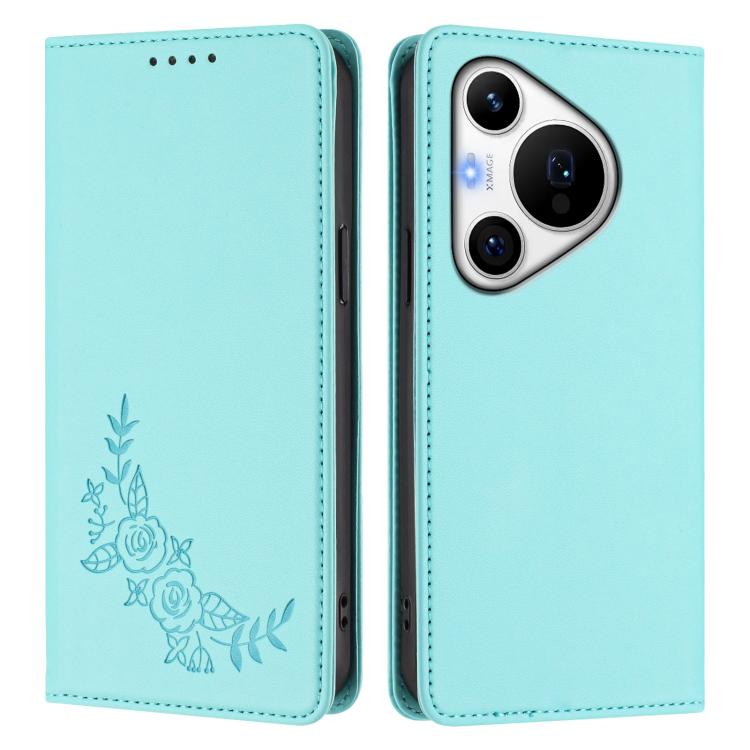 For Huawei Pura 70 Pro / Pura 70 Pro+ Peony Embossed Magnetic RFID Vegan Leather Phone Case