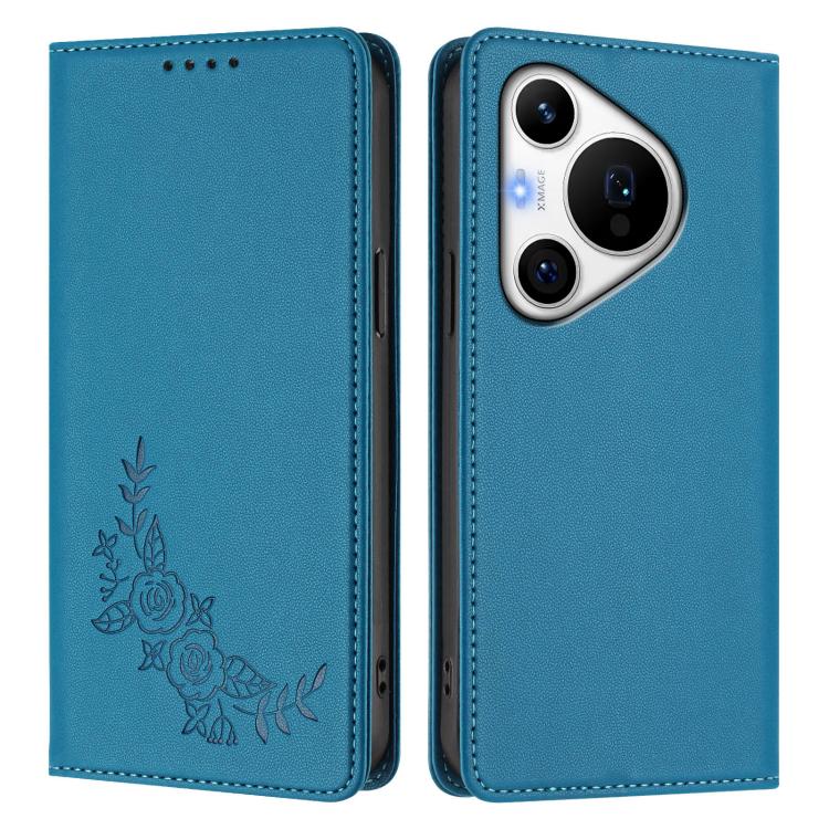 For Huawei Pura 70 Pro / Pura 70 Pro+ Peony Embossed Magnetic RFID Vegan Leather Phone Case