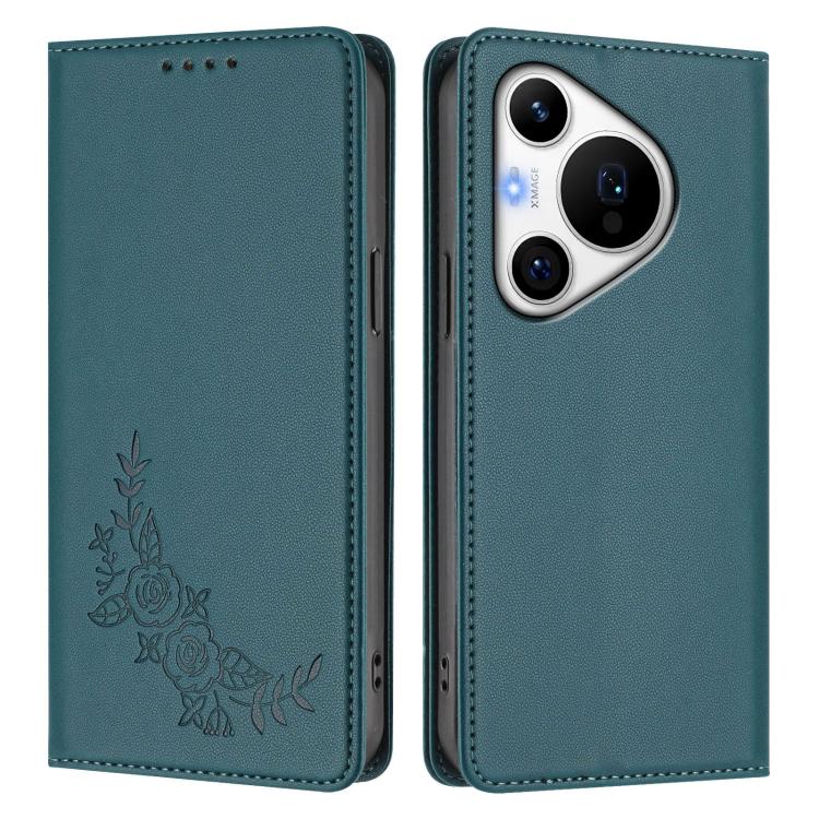 For Huawei Pura 70 Pro / Pura 70 Pro+ Peony Embossed Magnetic RFID Vegan Leather Phone Case