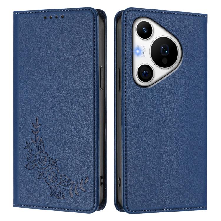 For Huawei Pura 70 Pro / Pura 70 Pro+ Peony Embossed Magnetic RFID Vegan Leather Phone Case