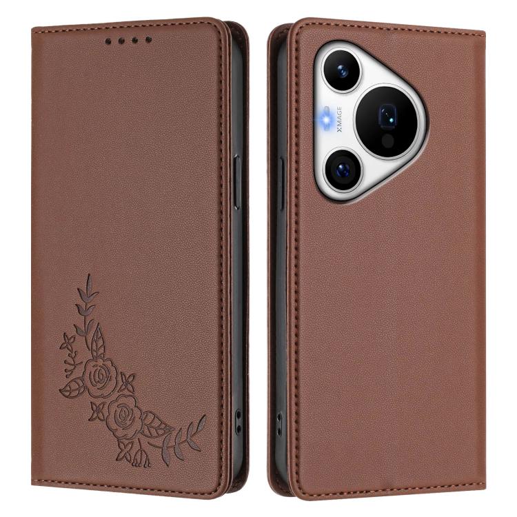 For Huawei Pura 70 Pro / Pura 70 Pro+ Peony Embossed Magnetic RFID Vegan Leather Phone Case