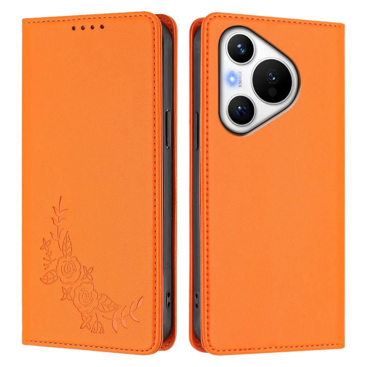 For Huawei Pura 70 Peony Embossed Magnetic RFID Vegan Leather Phone Case