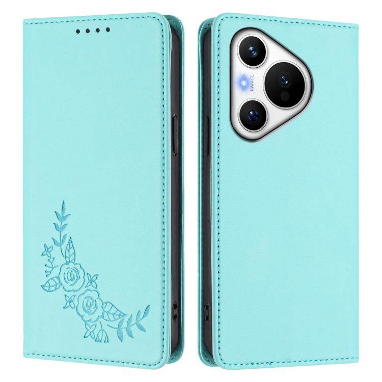 For Huawei Pura 70 Peony Embossed Magnetic RFID Vegan Leather Phone Case