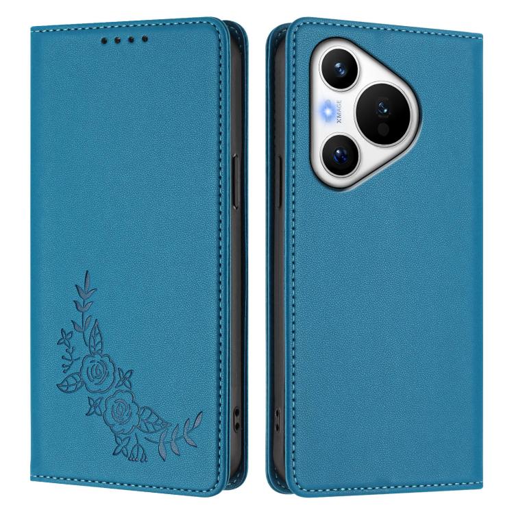 For Huawei Pura 70 Peony Embossed Magnetic RFID Vegan Leather Phone Case