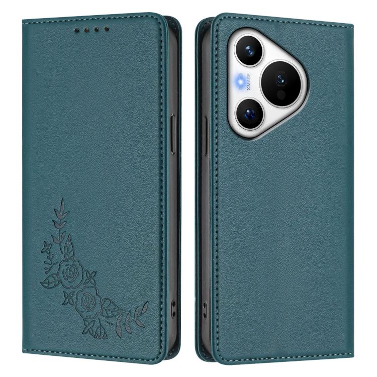 For Huawei Pura 70 Peony Embossed Magnetic RFID Vegan Leather Phone Case