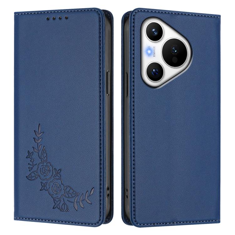 For Huawei Pura 70 Peony Embossed Magnetic RFID Vegan Leather Phone Case