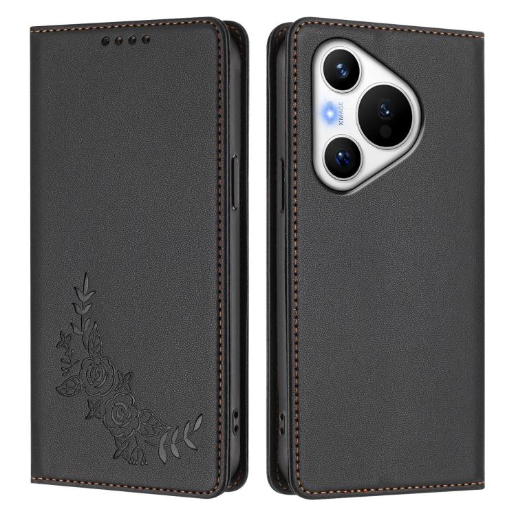For Huawei Pura 70 Peony Embossed Magnetic RFID Vegan Leather Phone Case
