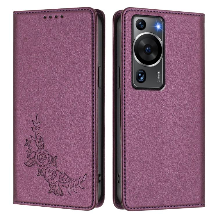 For Huawei P60 / P60 Pro Peony Embossed Magnetic RFID Vegan Leather Phone Case