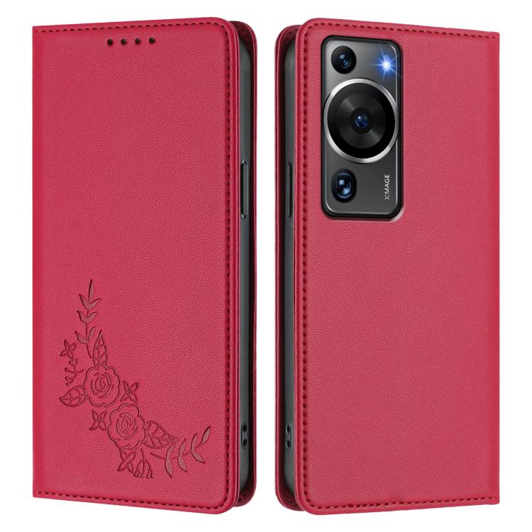 For Huawei P60 / P60 Pro Peony Embossed Magnetic RFID Vegan Leather Phone Case