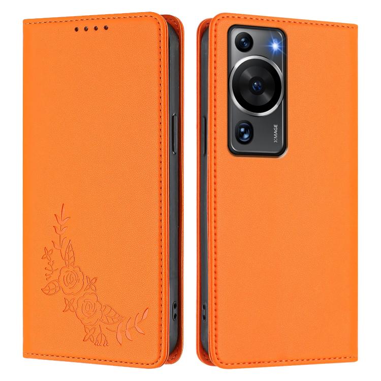 For Huawei P60 / P60 Pro Peony Embossed Magnetic RFID Vegan Leather Phone Case