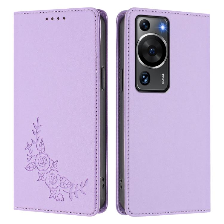 For Huawei P60 / P60 Pro Peony Embossed Magnetic RFID Vegan Leather Phone Case
