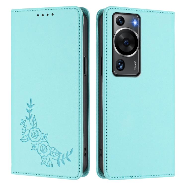 For Huawei P60 / P60 Pro Peony Embossed Magnetic RFID Vegan Leather Phone Case