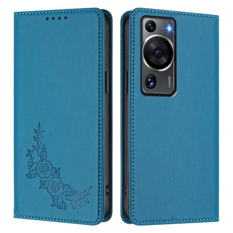 For Huawei P60 / P60 Pro Peony Embossed Magnetic RFID Vegan Leather Phone Case
