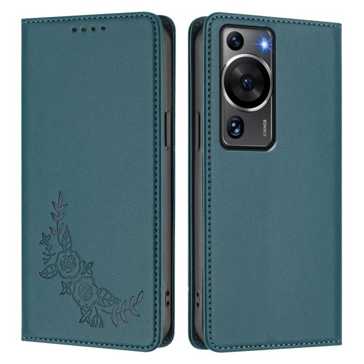 For Huawei P60 / P60 Pro Peony Embossed Magnetic RFID Vegan Leather Phone Case