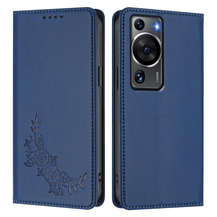 For Huawei P60 / P60 Pro Peony Embossed Magnetic RFID Vegan Leather Phone Case