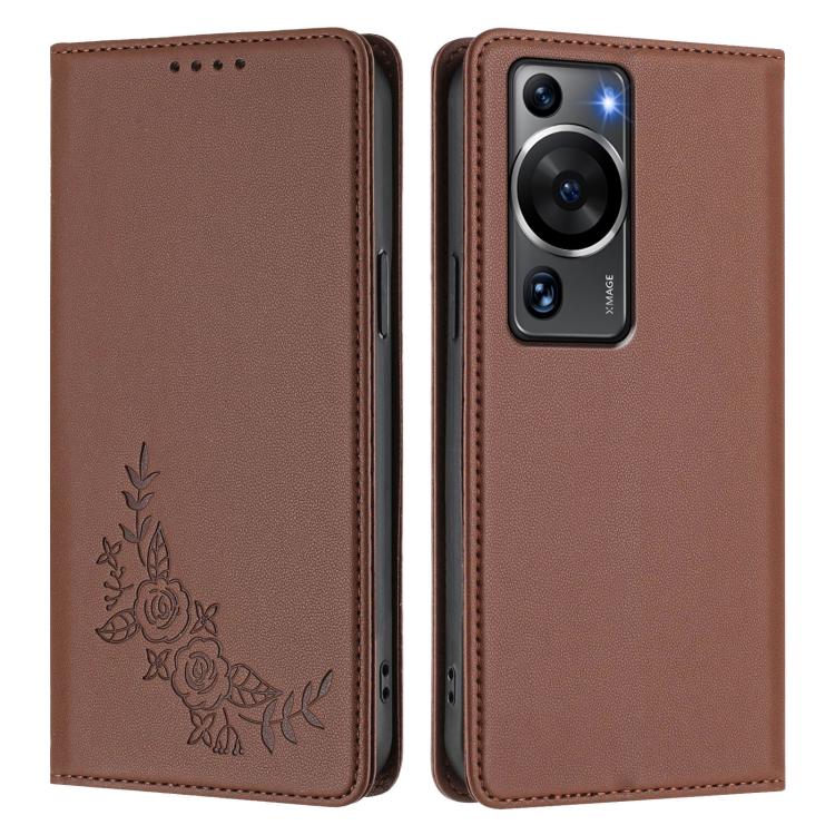 For Huawei P60 / P60 Pro Peony Embossed Magnetic RFID Vegan Leather Phone Case