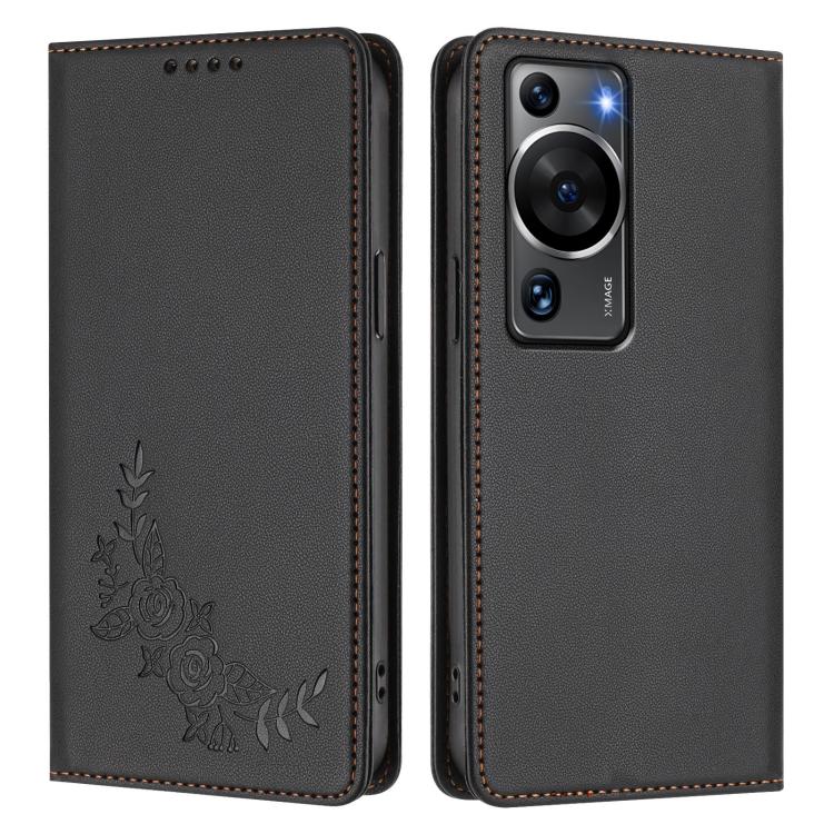 For Huawei P60 / P60 Pro Peony Embossed Magnetic RFID Vegan Leather Phone Case