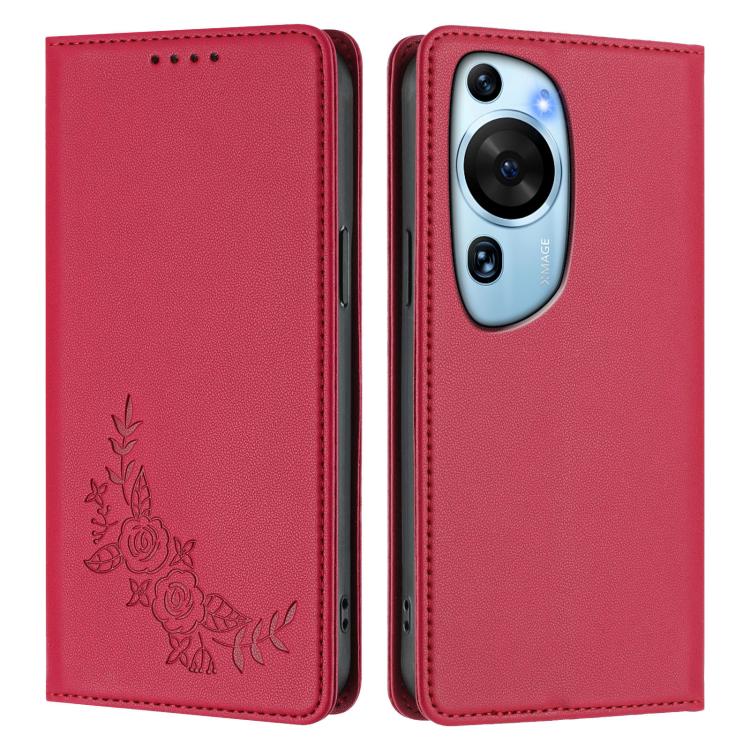 For Huawei P60 Art Peony Embossed Magnetic RFID Vegan Leather Phone Case