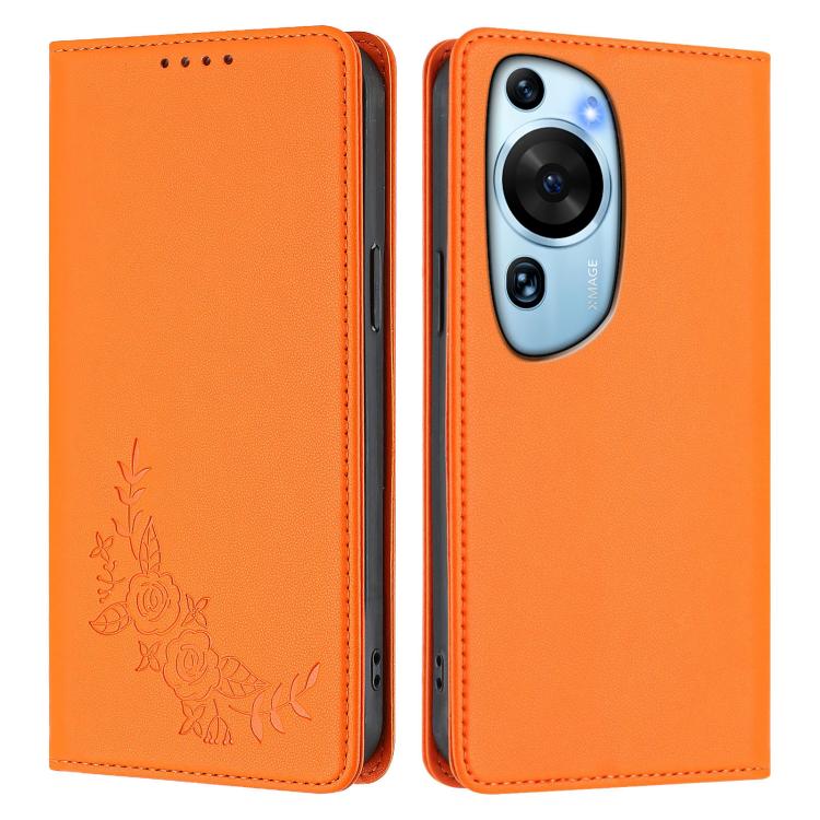 For Huawei P60 Art Peony Embossed Magnetic RFID Vegan Leather Phone Case