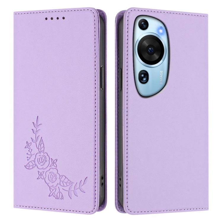 For Huawei P60 Art Peony Embossed Magnetic RFID Vegan Leather Phone Case
