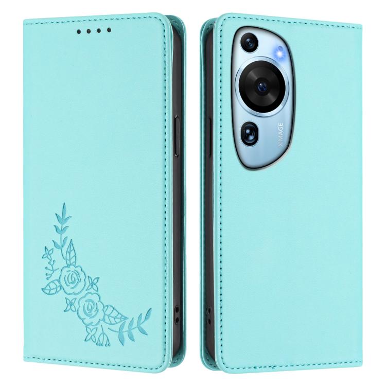 For Huawei P60 Art Peony Embossed Magnetic RFID Vegan Leather Phone Case