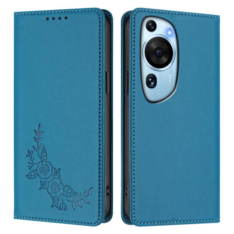 For Huawei P60 Art Peony Embossed Magnetic RFID Vegan Leather Phone Case